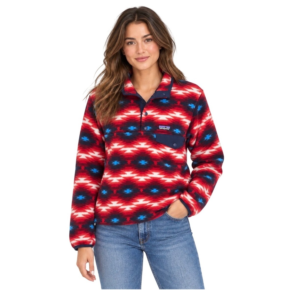Patagonia Synchilla Lightweight Snap-T Fleece Pullover Red Aztec Women Small